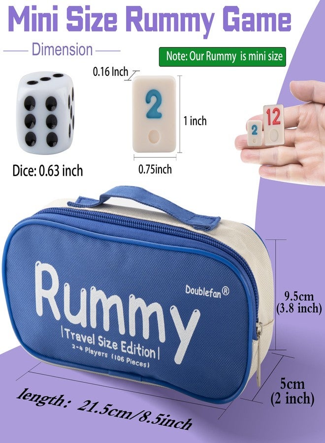Doublefan Mini Rummy Cube Set, Mini Size Rummy Game with Portable Bag, Small Travel Game for Adult and Kids,106 Tiles, 4 Playing Rack, 1 Dice (2-4 Players) - Image 2